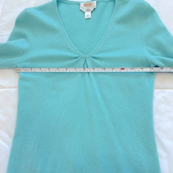 Talbots Petites 100% cashmere aqua v neck sweater sz S - Picture 3 of 6